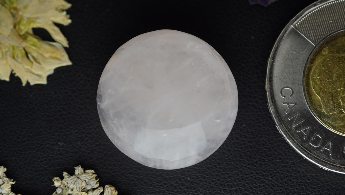 Rose Quartz Cabochon, 21.0 x 7.35 mm, Handmade Round, from Ontario, Canada