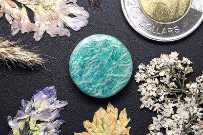 Amazonite Cabochon, 20 x 5.5 mm, Handmade Round, from Quebec, Canada