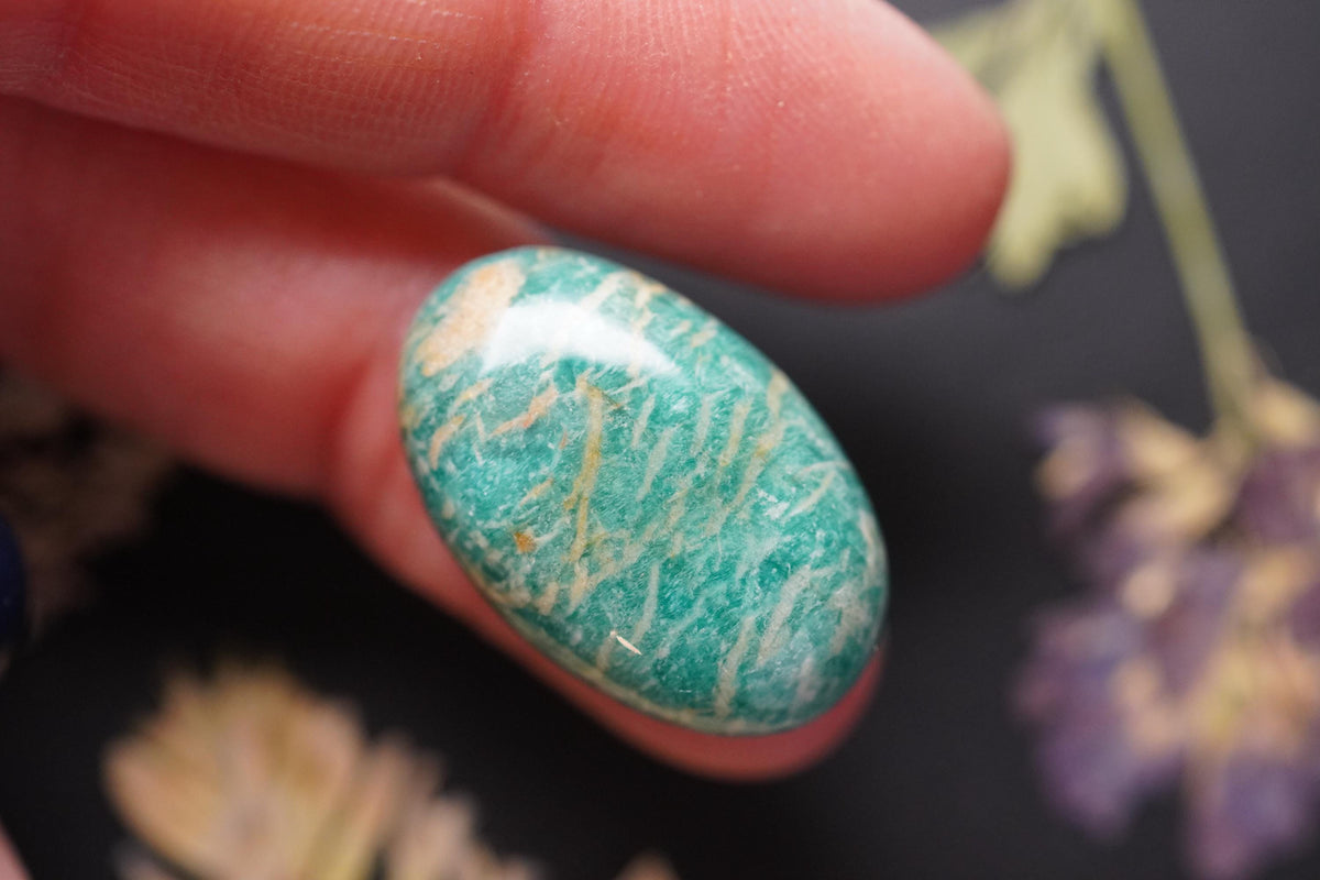 Amazonite Cabochon, 24 x 15.5 mm, Handmade Oval, from Quebec, Canada